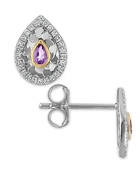 Macy's Swiss Blue Topaz (1/10 ct. t.w.) & White (1/8 Glitter Texture Earrings 14k Two-Tone Gold (Also Available Amethyst)