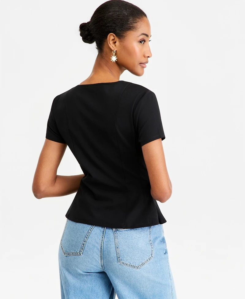 On 34th Women's Princess Seam Short-Sleeve Ponte Top, Macy's Exclusive