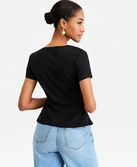 On 34th Women's Princess Seam Short-Sleeve Ponte Top, Macy's Exclusive