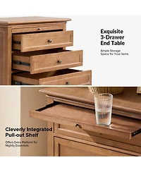 Hulala Home Arthelia Traditional 28.37''W 3-Drawer End Table with Charging Station