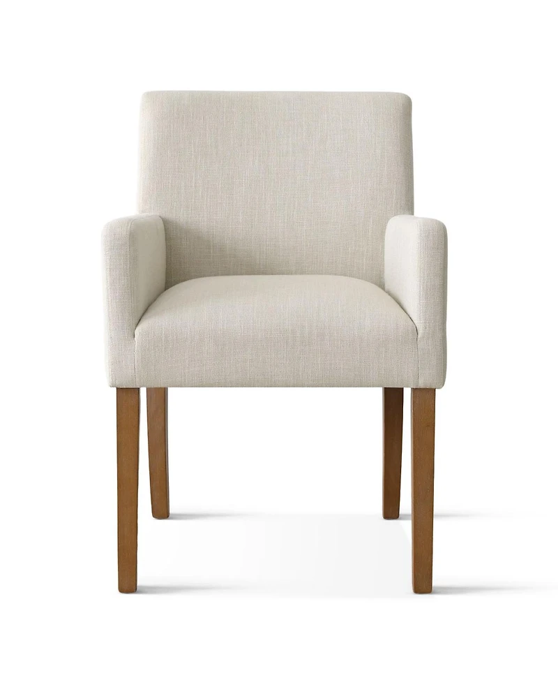 Maison Boucle Set of 2 Linen Upholstered Dining Arm Chairs, Solid Wood Legs