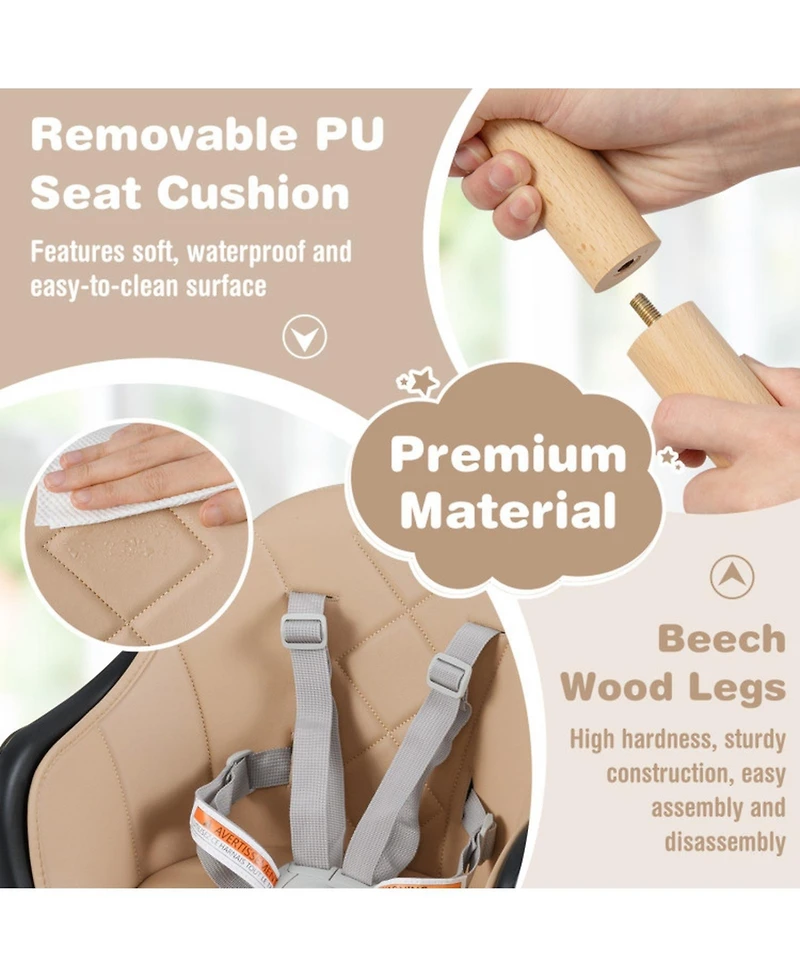 Gouun Baby 6-in-1 Beech Wood Convertible High Chair with Adjustable Footrest and Double Tray