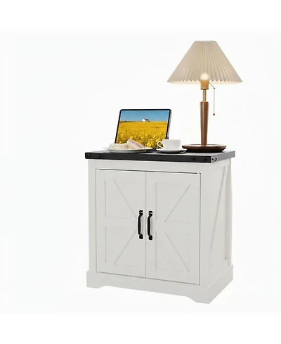 gaomon Farmhouse Bedside Table with Usb Charging Station, 2-Outlet & Usb Port - Sliding Barn Door Nightstand with Storage Cabinet