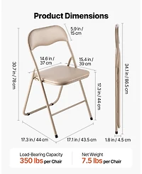 Gouun Padded Folding Chairs Pack of 4 with Faux Leather Cushion and Metal Frame, 350 lb Each
