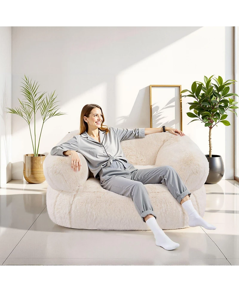 Gouun Fluffy Plush Bean Bag Chair with Armrests, High-Density Foam Filling