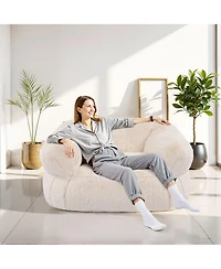 Gouun Fluffy Plush Bean Bag Chair with Armrests, High-Density Foam Filling