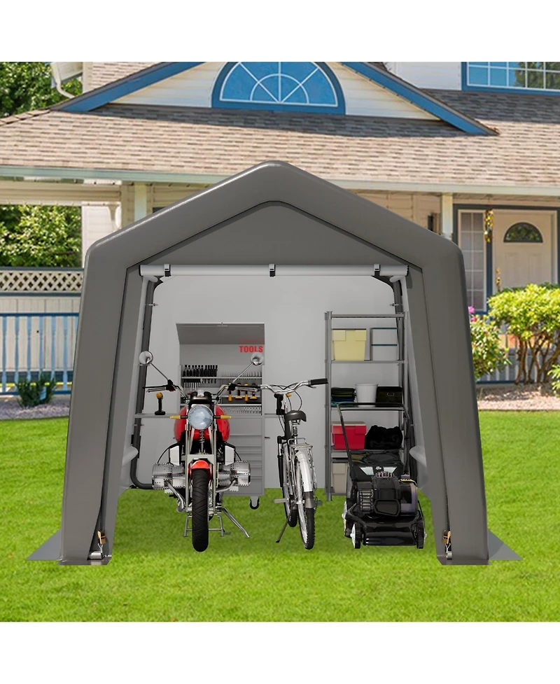 Homfan Portable Outdoor Storage Shed with Galvanized Steel Frame, Waterproof Uv-Resistant Pe Fabric and Roll-Up Door, Backyard Garden Tool Shelter