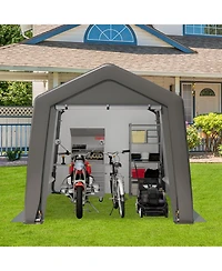 Homfan Portable Outdoor Storage Shed with Galvanized Steel Frame, Waterproof Uv-Resistant Pe Fabric and Roll-Up Door, Backyard Garden Tool Shelter