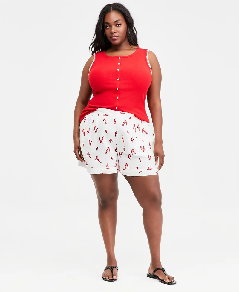 On 34th Plus Sleeveless Rib-Knit Whipstitch Button Front Top, Macy's Exclusive