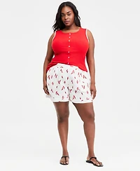 On 34th Plus Sleeveless Rib-Knit Whipstitch Button Front Top, Macy's Exclusive