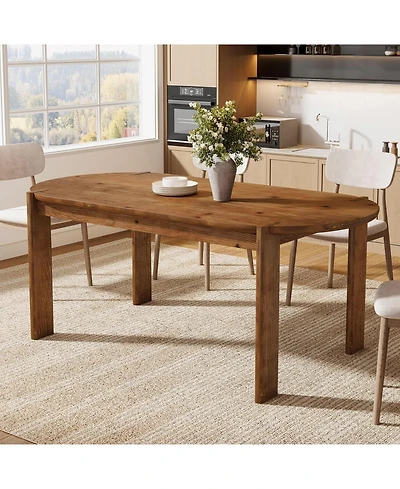 Tribesigns 63" Solid Wood Dining Table for 4-6, Farmhouse Wooden Kitchen Table, Oval Dining Room Table for Kitchen