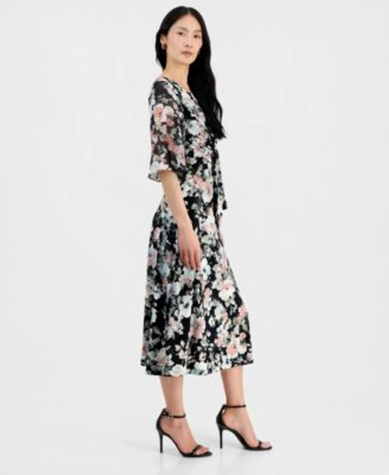 Kasper Womens Mixed Media Tie Front Top Pull On Skirt