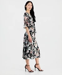 Kasper Womens Mixed Media Tie Front Top Pull On Skirt