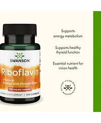 Swanson Vitamin B2 Riboflavin Supplement for Vision Health, Thyroid Function and Supports Energy Production