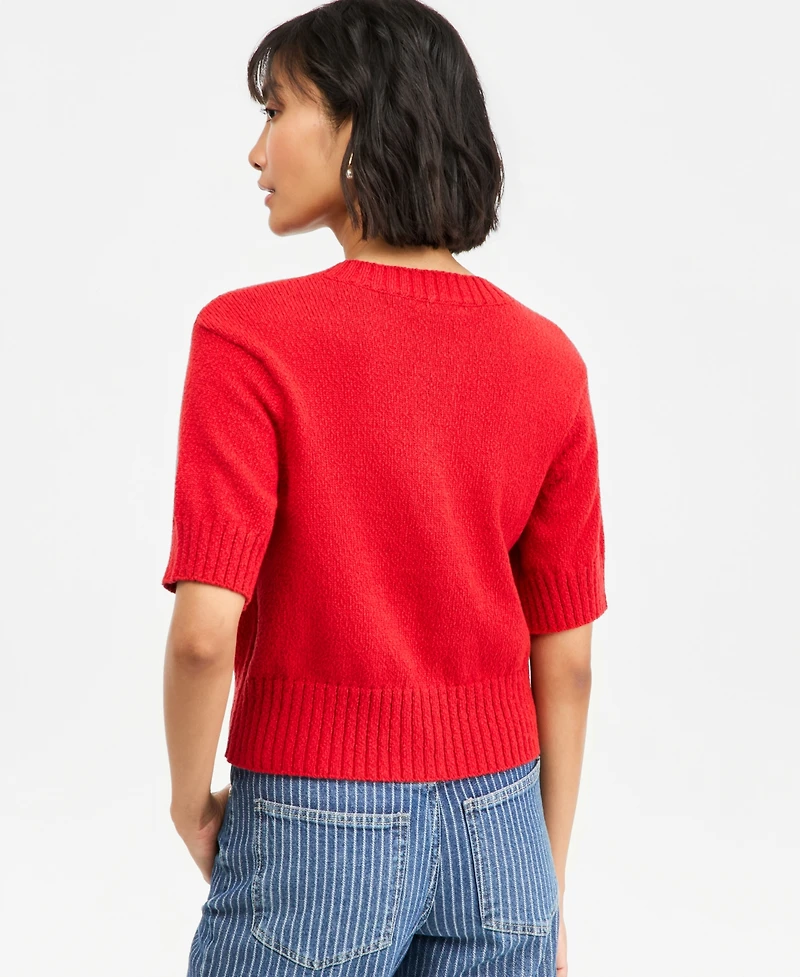 On 34th Women's Crewneck Short-Sleeve Textured Button-Front Cardigan, Macy's Exclusive