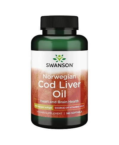 Swanson Cod Liver Oil, Wellness Supplement, Bone, Skin, Vision and Immune Health, High Absorption Vitamin A, 350 mg, 180 Softgels