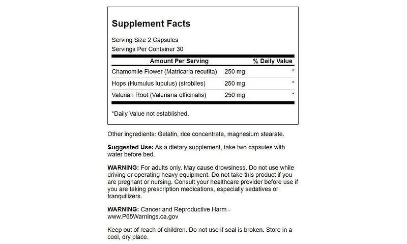 Swanson Valerian, Chamomile and Hops Full Spectrum Herbal Supplement for Relaxation and Comfort - Supports Mind and Body Wellness
