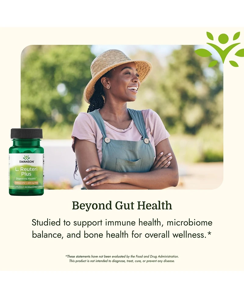 Swanson L. Reuteri Probiotic Plus With L. Rhamnosus, L. Acidophilus and Fos, Digestive and Gut Health, 7 Billion Cfu, 30 Veggie Capsules