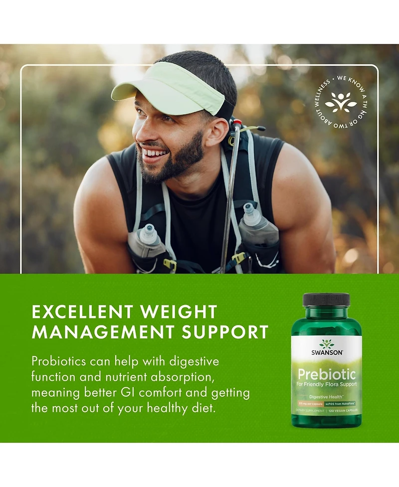 Swanson Prebiotic Capsules, Friendly Flora and Digestive Health, Prebiotic Fiber for Gut and Immune Support, 750 mg, 120 Veggie Capsules, 1 Pack