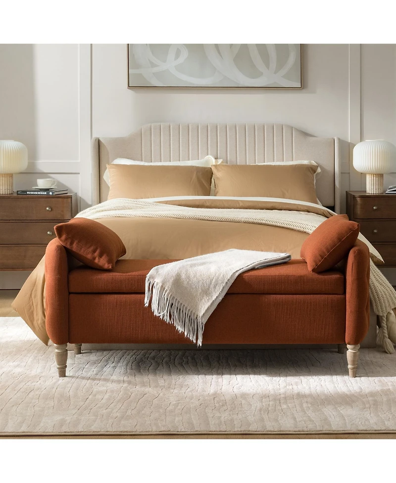 Hulala Home Aristides Farmhouse 59"W Flip Top Storage Bench With Two Pillows and Solid Wood Legs