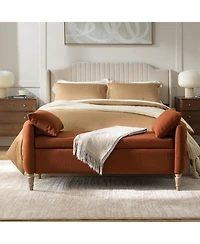 Hulala Home Aristides Farmhouse 59"W Flip Top Storage Bench With Two Pillows and Solid Wood Legs