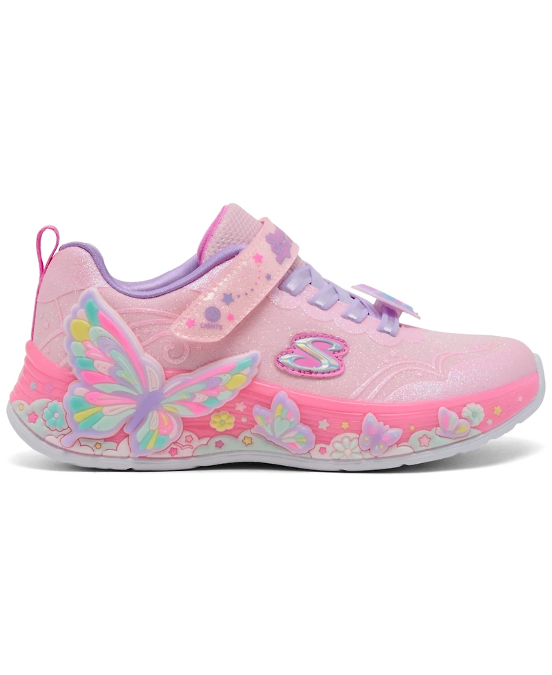 Skechers Little Girls' S-Lights: Butterfly Bliss Light-Up Fastening Strap Casual Sneakers from Finish Line