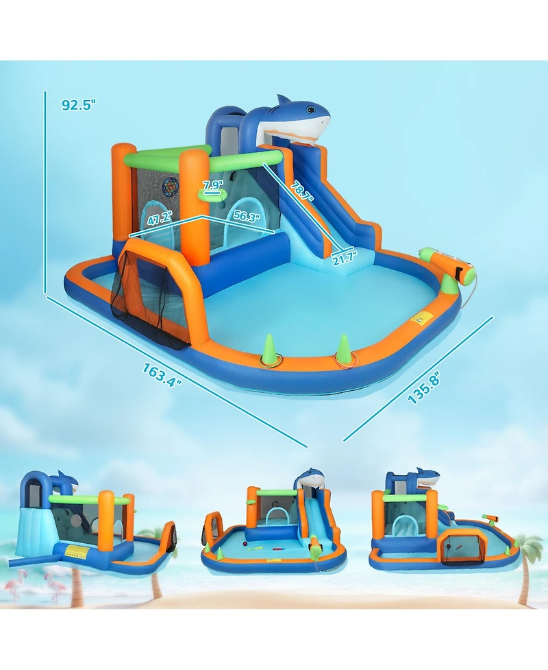 Qaba Sharks Theme Inflatable Bounce House for Kids with Slide,