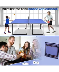Rainsken 6FT Ping Pong Table, Foldable Mid-Size Table Tennis Table Set with Net, 2 Table Tennis Paddles and 3 Balls for Indoor and Outdoor Games