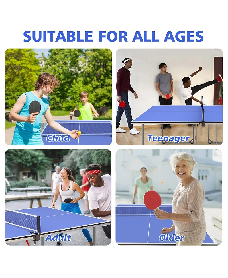 Rainsken 6FT Portable Mid-Size Ping Pong Table, Foldable Table Tennis Game Set with Net, 2 Rackets and 3 Balls Included for Indoor and Outdoor Games