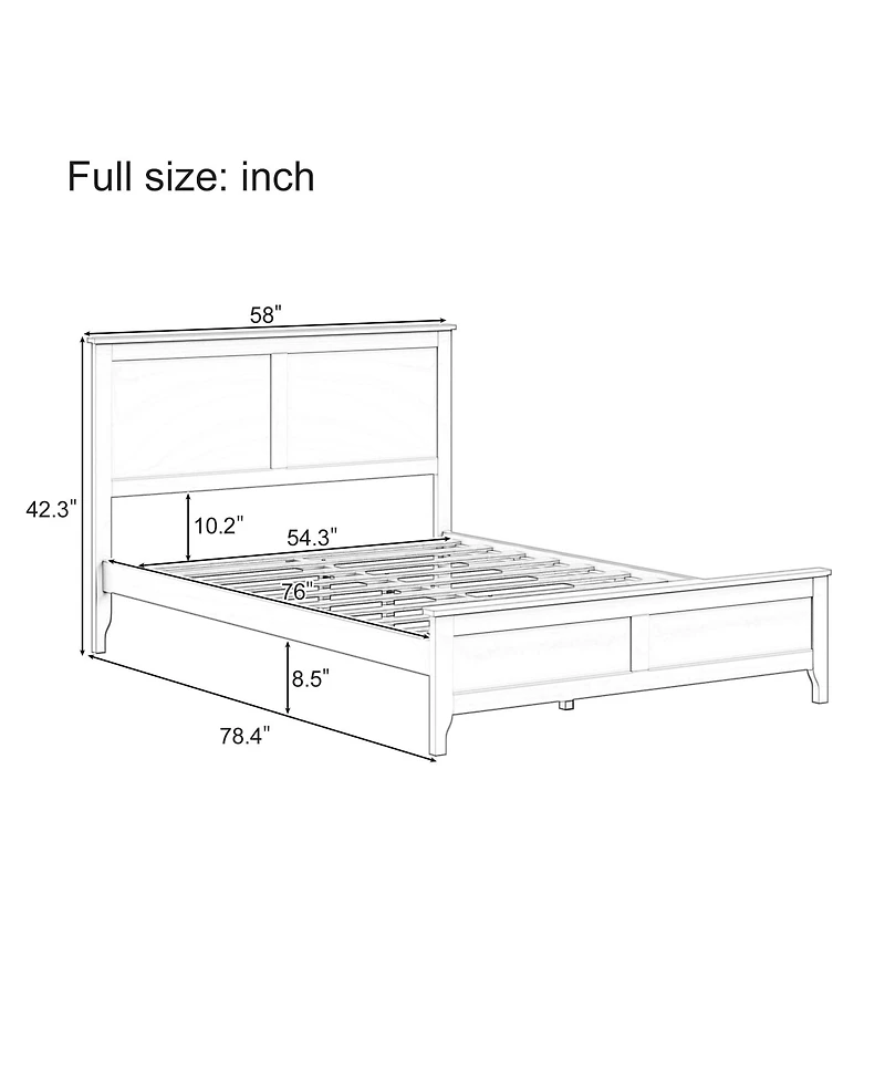Lucky One Modern Solid Wood Full Size Platform Bed with Sturdy Wooden Slats Support