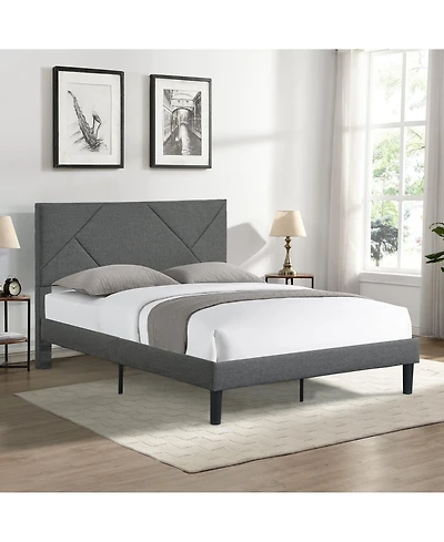 Lucky One Upholstered Platform Bed Frame with Headboard, Strong Wood Slat Support