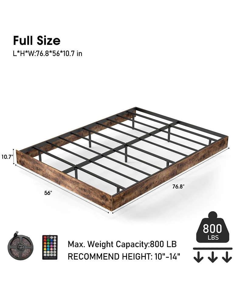 Lucky One Floating Bed Frame with Led Lights, Heavy Duty Metal Platform