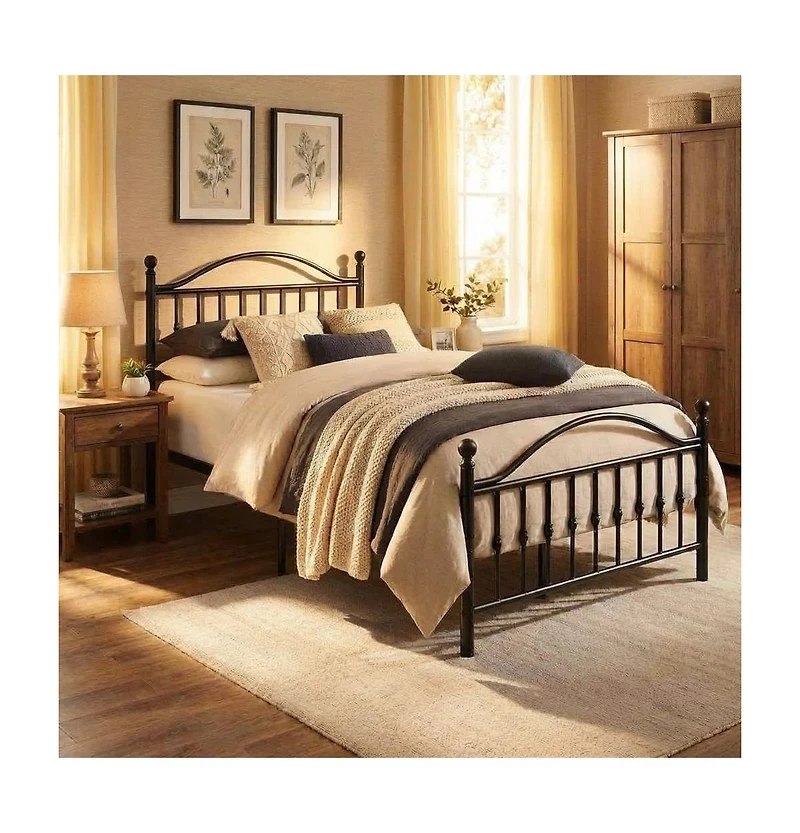 gaomon Metal Platform Bed Frame with Graphic Headboard Under Bed Storage