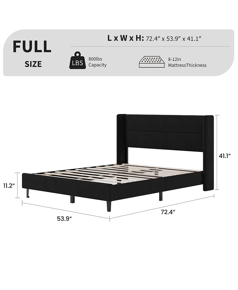 gaomon Bed Frame with Wingback Headboard, Velvet Upholstered Platform Bed Frame, Strong Wooden Slats, No Box Spring Needed