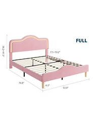 Homfan Kids Led Upholstered Bed Frame with Adjustable Headboard & Footboard, Sturdy Wooden Slats