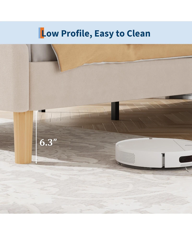 Homfan Kids Led Upholstered Bed Frame with Adjustable Headboard & Footboard, Sturdy Wooden Slats