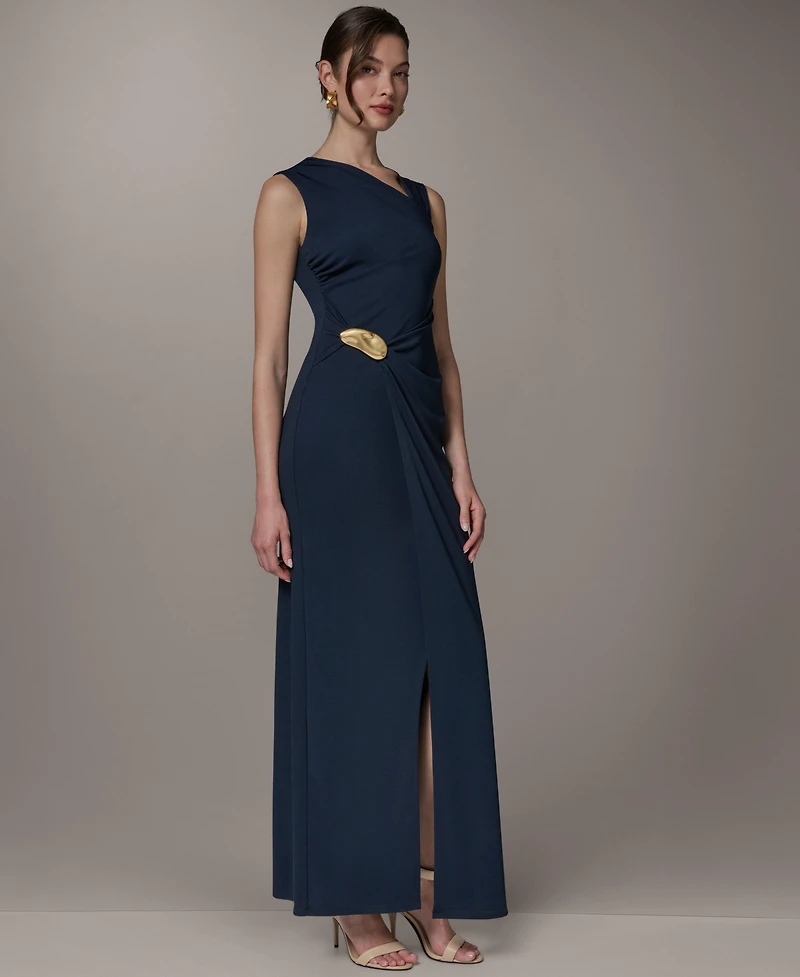 Donna Karan New York Women's Maxi Sleeveless Hardware Detail Dress