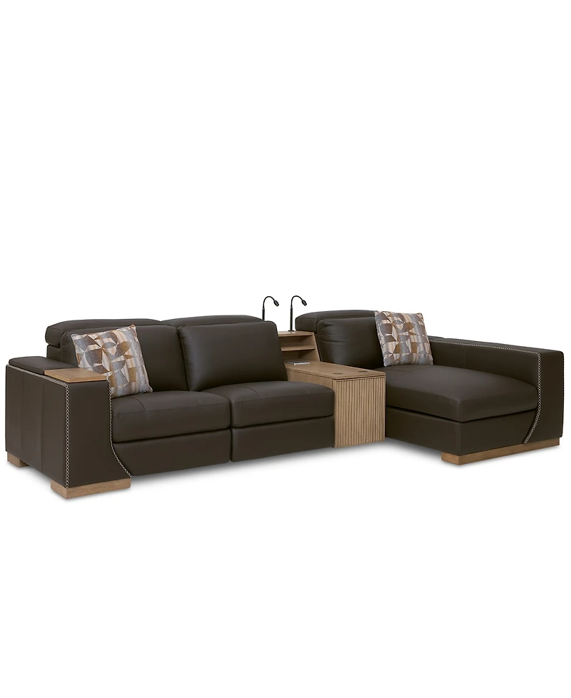 Holtman 4-Piece Leather 2 Power Sofa Chaise Sectional with Console