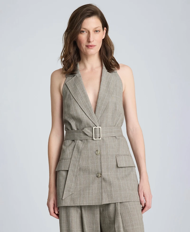 Kenneth Cole Women's Sleeveless Belted Notch Collar Vest
