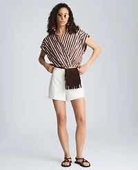 Kenneth Cole Women's Cotton Striped Collared Neck Top