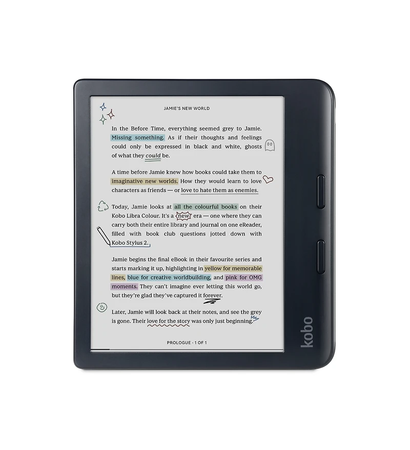 Kobo Libra Colour eReader with Sand Beige Notebook SleepCover Case, Stylus and Ac Bundle