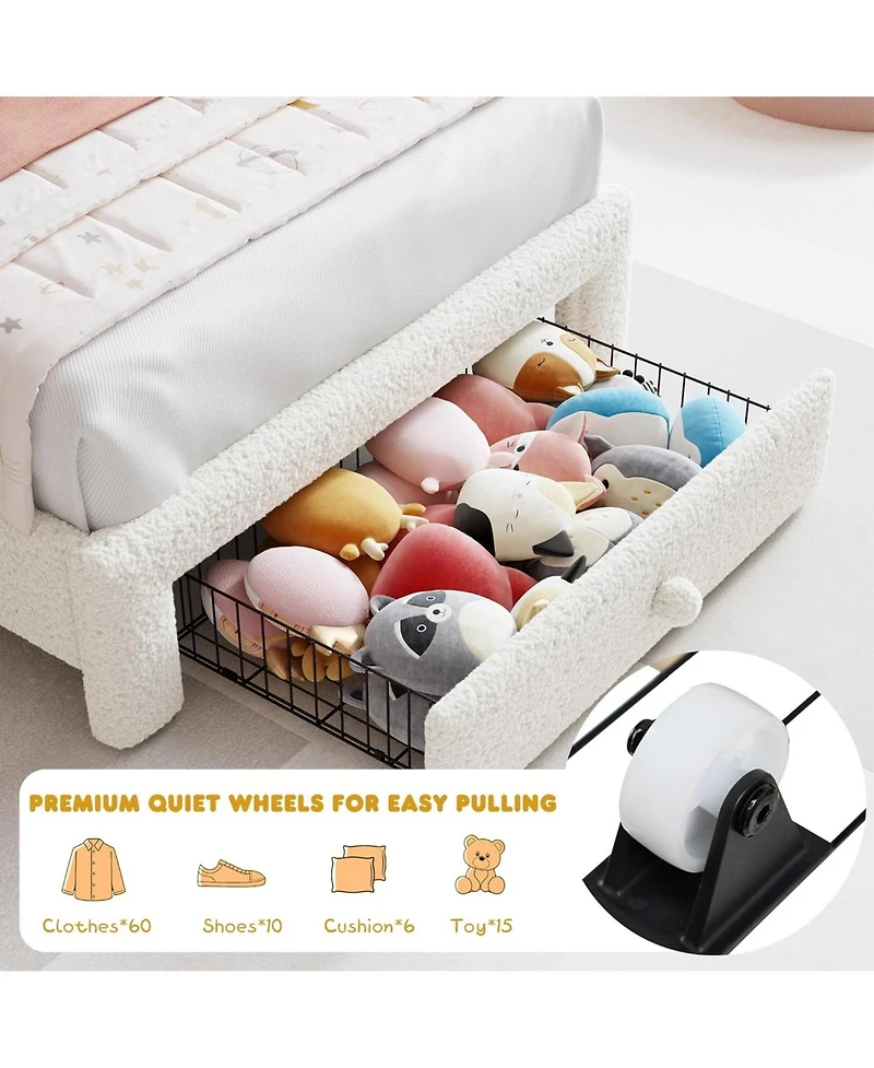 gaomon Upholstered Led Bed Frame with Storage Drawer and Adjustable Chic Headboard, Berber Fleece Princess Platform for Kids