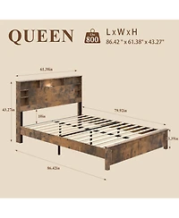 Lucky One Wood Queen Bed Frame with Storage Headboard - Bed Frame Queen Size with Charging Station