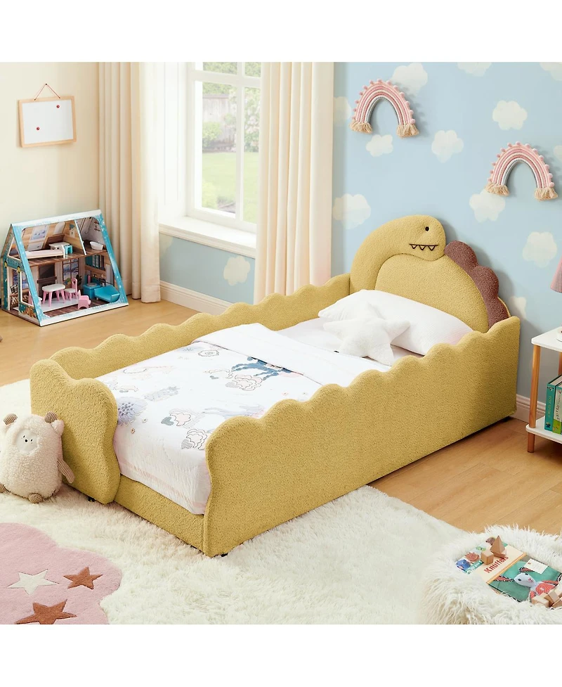 Streamdale Furniture Dino Toddler Bed w/Guardrail, Solid Wood, Boucle