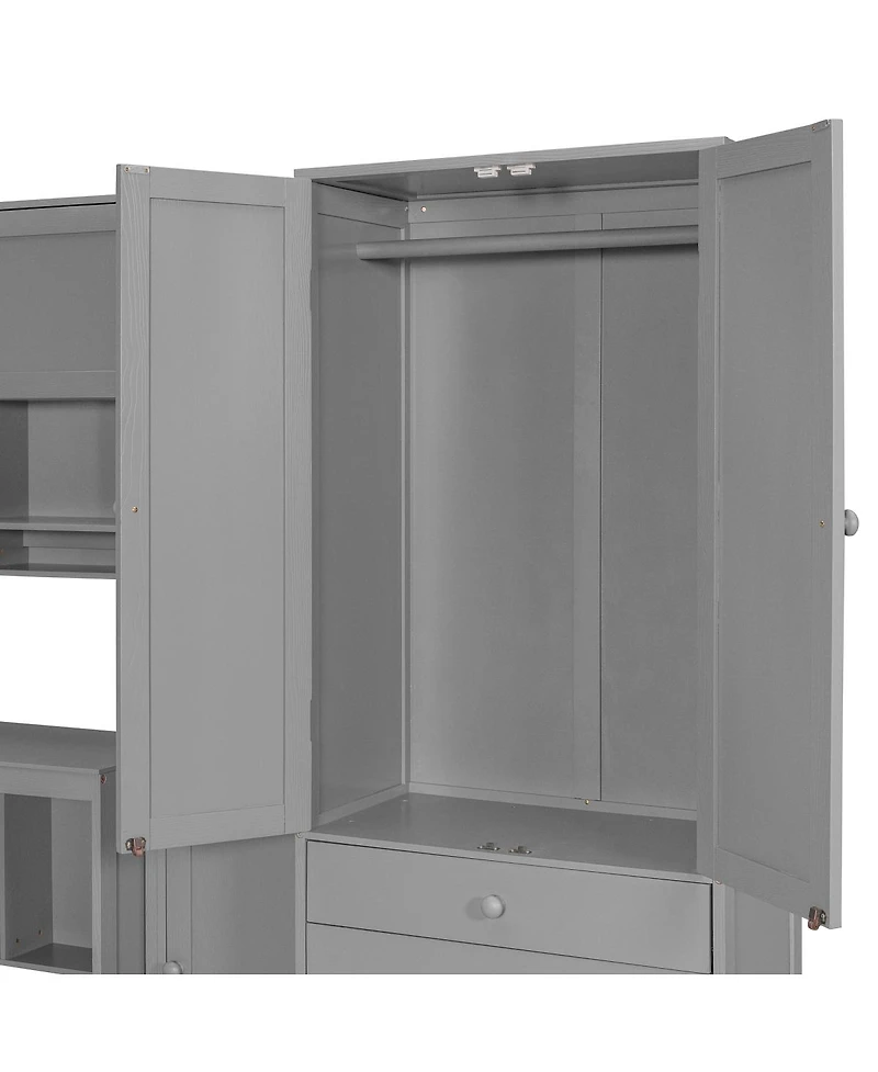 Streamdale Furniture Wooden Twin Platform Bed with Desk, Wardrobe, Cabinets, Drawers