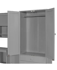 Streamdale Furniture Wooden Twin Platform Bed with Desk, Wardrobe, Cabinets, Drawers