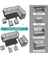 gaomon 7-Piece Outdoor Wicker Sectional Dining Set with Cushions and Storage