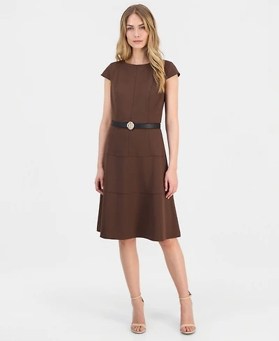 Anne Klein Women's Scuba Seamed Cap-Sleeve Dress