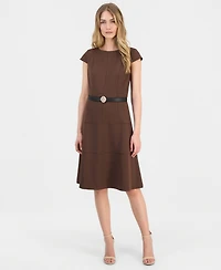 Anne Klein Women's Scuba Seamed Cap-Sleeve Dress