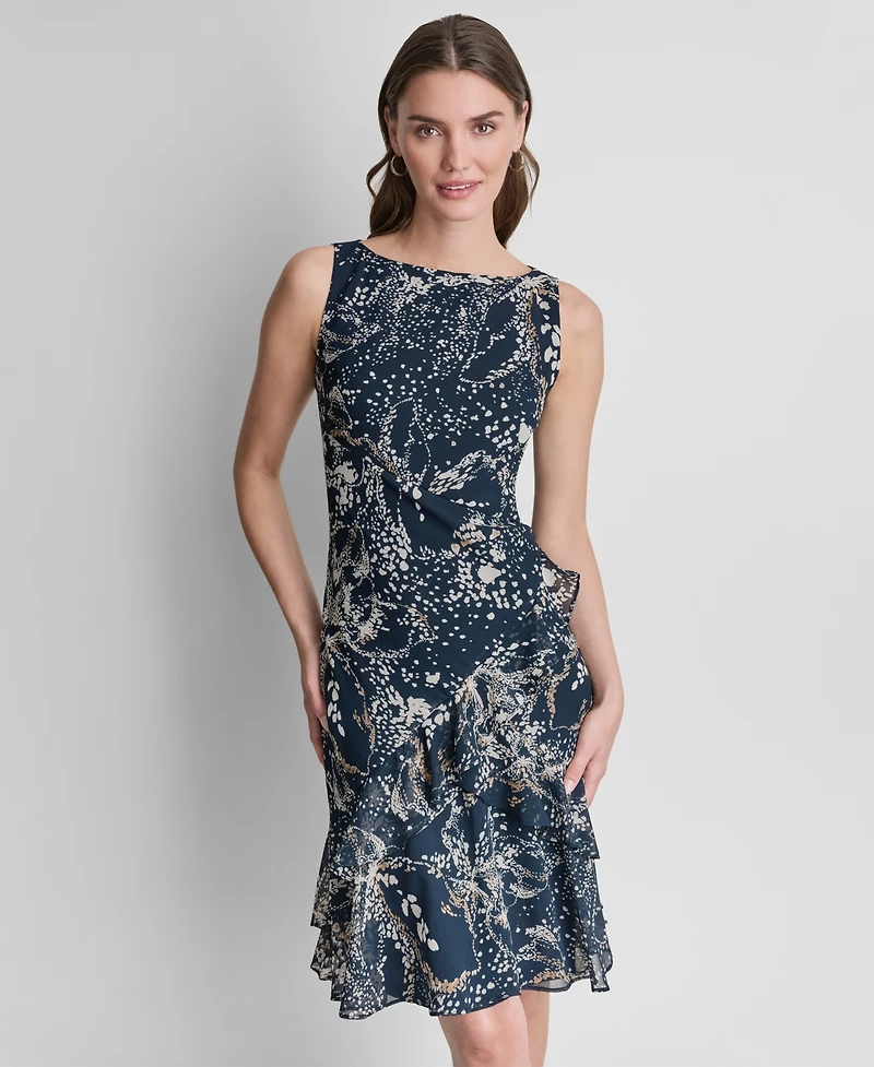 Dkny Petite Printed Boat Neck Shift Dress